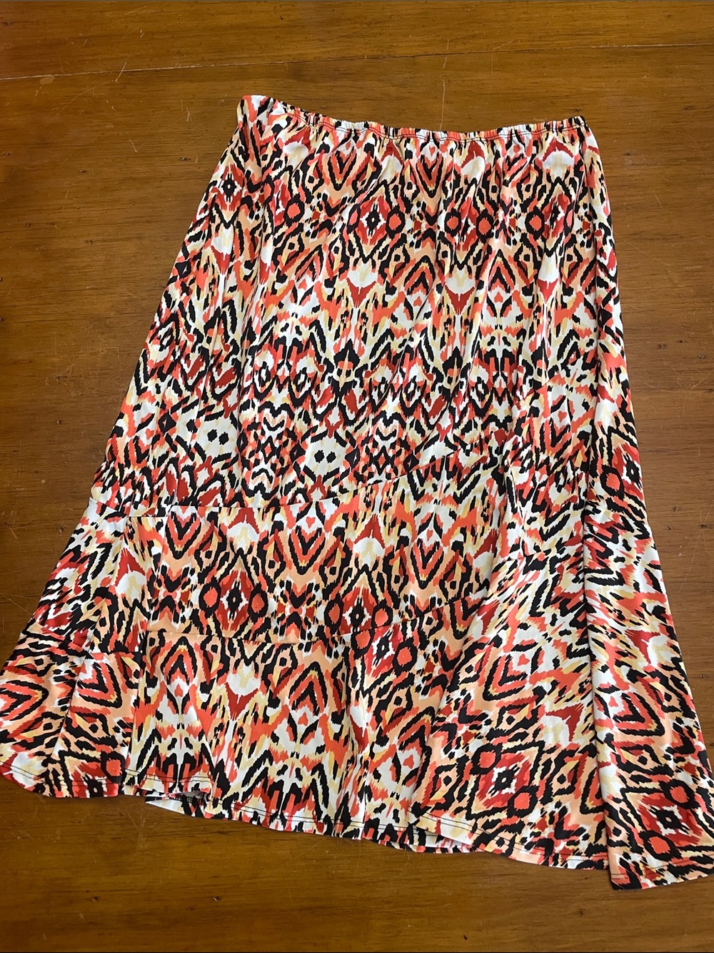 NY Collection Printed Tiered Midi Skirt - Red, Cream & Black XL